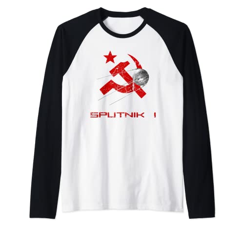 Satélite Sputnik 1 con hoz y martillo del soviético Camiseta Manga Raglan