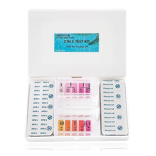 SBINTUOR Kit Medidor pH y Oxígeno Piscinas 2 en 1, Tabletas Test Agua de Piscina Jacuzzi Spa de pH y Oxígeno, Accesorios para Piscina - (50 x DPD4 + 50 x Rojo Fenol)