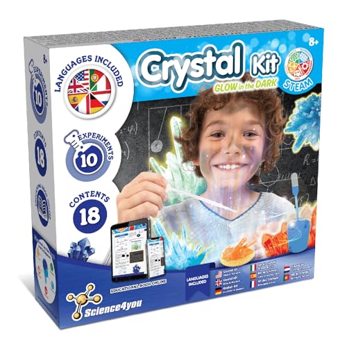 Science4you Fabrica de Cristales para Niños +8 Años - Laboratorio de Ciencia con 8 Experimentos , Crea tus Cristales Brillantes, Juego STEM y Regalo con Minerales para Niños 8-12 Años