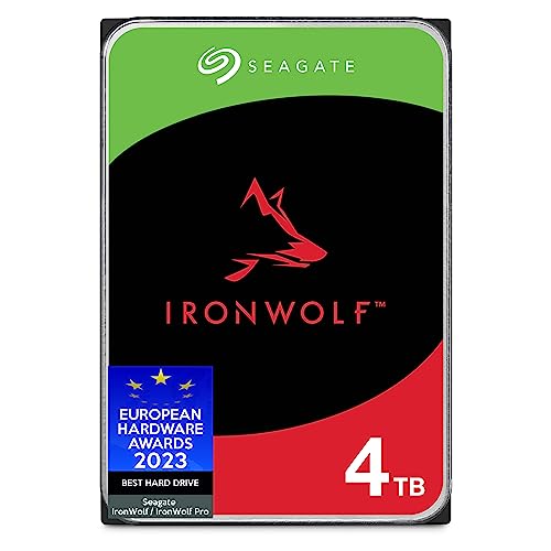 Seagate IronWolf, 4 TB, NAS, disco duro interno, CMR, 3,5 pulgadas, SATA, 6 GB/s, 5400 RPM, caché de 256 MB, para almacenamiento adjunto en red RAID, FFP (ST4000VNZ06)