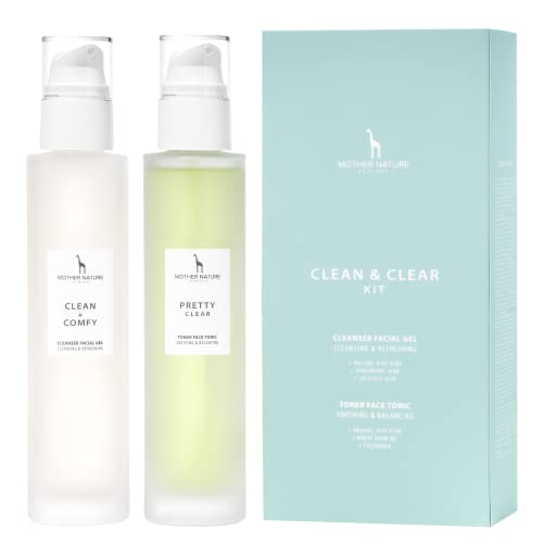 Set de Limpieza Facial con Aloe Vera BIO y Ácido Hialurónico - 150 ml de Gel Limpiador Facial y 150 ml de Tónico Facial para Piel Normal, Grasa, Mixta e Impura - Cuidado Facial Natural