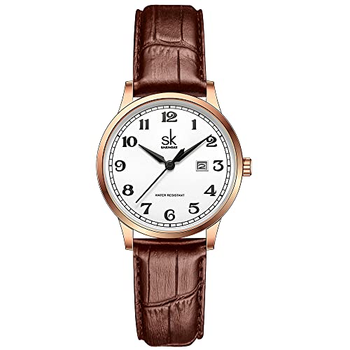 SHENGKE SK Relojes lassic Business para Mujer con Correa de Acero Inoxidable y Elegante Reloj con Calendario para Mujer (Rosegold-Brown)