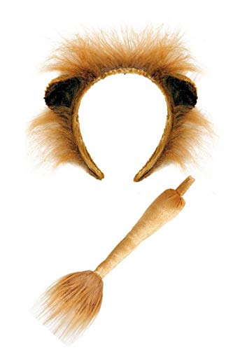 shoperama Juego de accesorios para disfraz de león con orejas y cola de piel marrón