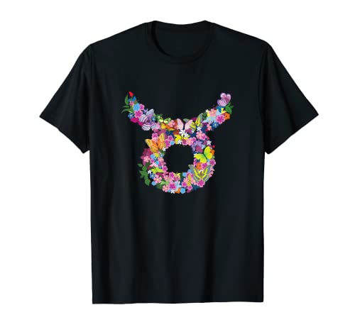 Signo zodiacal con diseño de flores y mariposas de Tauro Camiseta