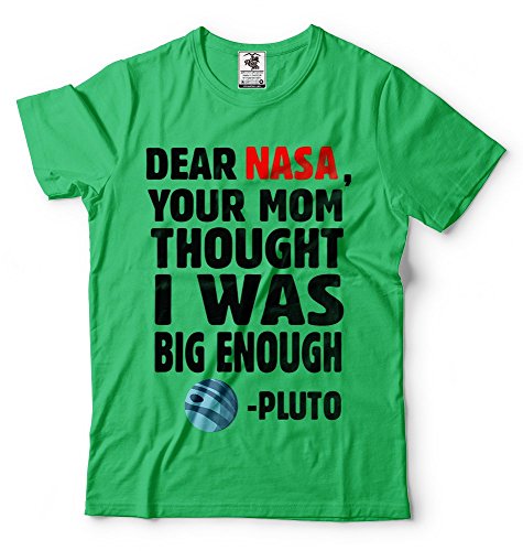 Silk Road Tees Camiseta Divertida de los Hombres Divertidos Plutón Planeta Camiseta del Friki Astronomía Astrónomo Camiseta Large Verde