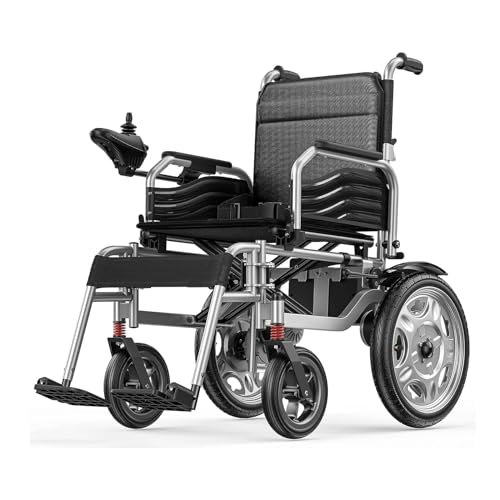 Silla de ruedas eléctrica plegable para adultos mayores, silla de ruedas motorizada antivuelco resistente todo terreno con palanca de mando de 360° para viajes al aire libre en casa