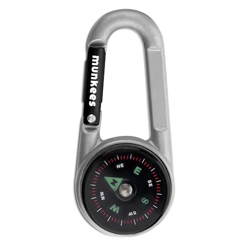 (Silver) - Munkees Carabiner Keychain Compass With Thermometer 2 in 1 Multifunction, 3135