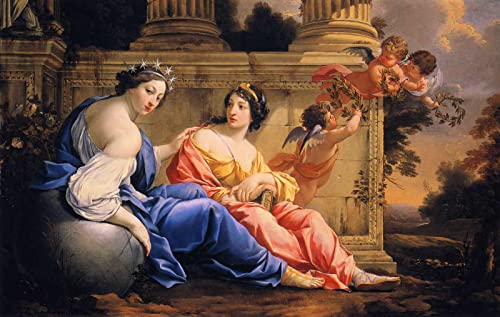 Simon Vouet The Muses Urania and Calliope D14377 A4 Poster on Canva - Canvas material flat, rolled, no frame (11.7/8.3 inch)(30/21 cm) - - BLAIRPoster - Film Movie Posters Wall Decor Art Actress Act
