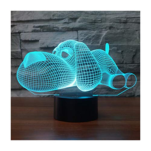 SISYS 3D Lámpara óptico Illusions Luz Nocturna, LED Lámpara de Mesa Luces de Noche para Niños Decoración Tabla Lámpara de Escritorio 7 Colores Cambio de Botón Táctil y Cable USB, Perro