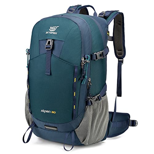 SKYSPER Mochila de Senderismo 30L Mochila de Trekking Impermeable con Ventilación Trasera y Espalda de Malla excursiones de un día con Cinturón de Cadera para Mochila al Aire Libre