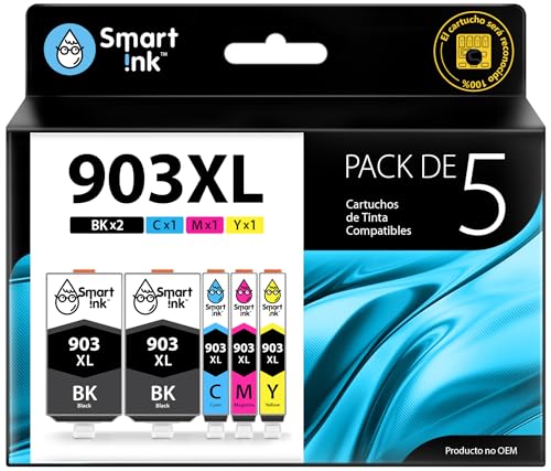 Smart Ink Reemplazo Compatible del Cartucho de Tinta para HP 903 XL 903XL High Yield 5 Pack (2 Black XL & C/M/Y) con tecnología de Chip avanzado Cartuchos para HP OfficeJet Pro 6950 6960 6970
