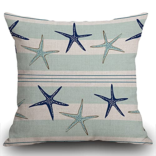 Smooffly Funda de cojín de color azul marino, con diseño de estrellas de mar, azul marino, turquesa, cuadrada, 45 x 45 cm, funda de almohada decorativa de algodón para sofá, coche, 45 cm x 45 cm