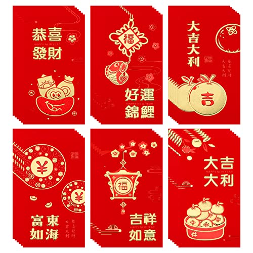 Sobres Rojos de Año Nuevo,36 Piezas 2022 Sobres Rojos Chinos de Hong Bao Sobres de Dinero de la Suerte del Año del Tigre Tradicionales para Celebrar el año Nuevo y Bodas Chinas(7 x 3,5 pulgadas)