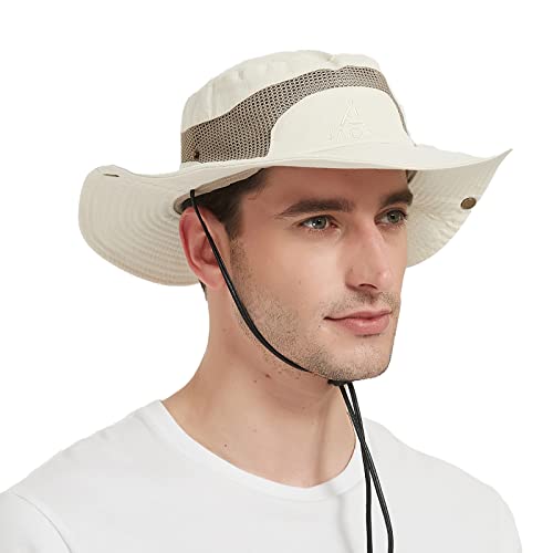 Sombrero de Hombre para El Sol-Sombrero Pescador Safari Protección UV Hombre-Sombrero Trekking Malla Hombre Algodon-Sombrero ala Ancha Explorador