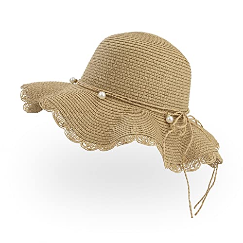 Sombrero de Paja para Mujer, Sombreros de Playa de Verano ala Ancha Plegable, Gorra de Sol Trenzado del Borde Suave Transpirable para Viajes Vacaciones Anti-UV Sun (Caqui)