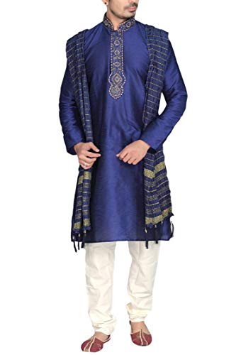 Sonisha MKP9007 Azul y Marfil Kurta Pajama Man Tunic Bollywood Sherwani Kurta Pyjama Kurta Set (48)