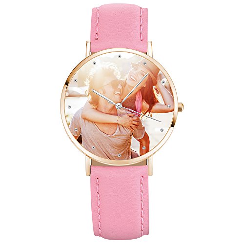 SOUFEEL Relojes Fotográficos Personalizados: Relojes con Nombre Grabado Personalizado, Regalos Personalizados para Hombres y Mujeres (36mm, Rosa + Rose Dial)