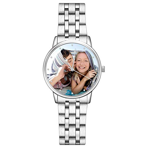 SOUFEEL Relojes Fotográficos Personalizados: Relojes con Nombre Grabado Personalizado, Regalos Personalizados para Hombres y Mujeres (38mm, Plata)