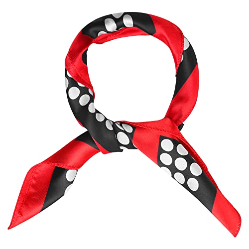 sourcing map Pañuelo con estampado de rayas de lunares rojos y negros, bufanda de cuello cuadrado para mujer