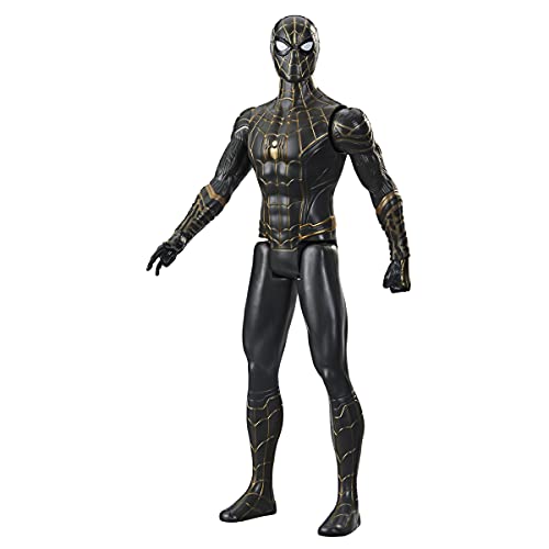 Spider-Man Figura de acción Traje Negro y Dorado de 30 cm de Marvel Titan Hero Series, Inspirado en la película, niños a Partir de 4 años