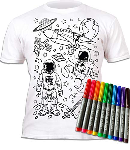 Splat Planet - Camiseta de Manga Corta para Hombre y Cohete Espacial con 6 bolígrafos mágicos Lavables no tóxicos Espacio 5-6 Años