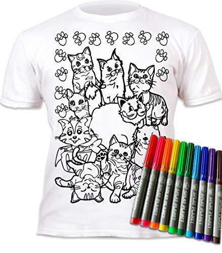 Splat Planet Colour-in Cats - Camiseta con 6 bolígrafos mágicos lavables no tóxicos, para colorear y lavar