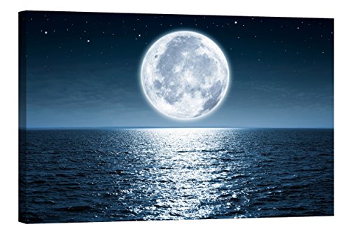 Startoshop Wallart Imagen de Lienzo, fotoluminiscente Picma Quality Lámina fotográfica enmarcada Decoración de impresión Luna sobre el Agua