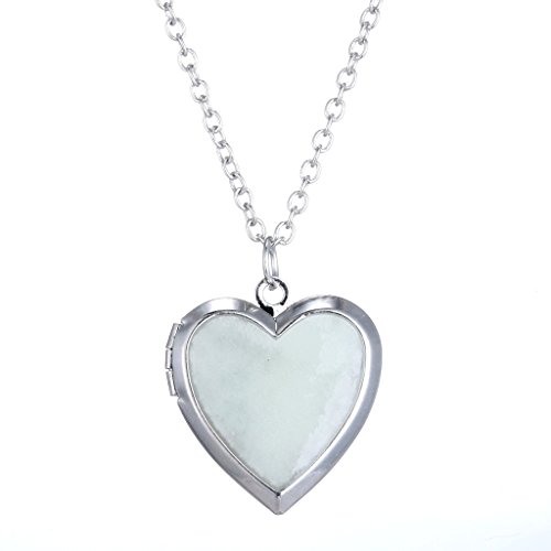 Stayoung Jewellery - Clásico diseño simple relicario de foto en forma de corazón colgante collar para mujeres, emite color azul