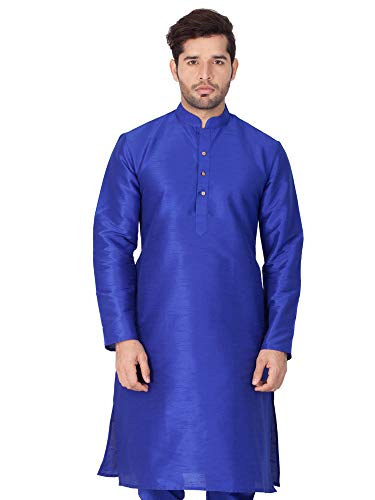 STYLE INSTANT Conjunto de pijama estilo túnica Banglori Kurta de seda para hombre, ropa tradicional india Puja, azul, Medium(38)
