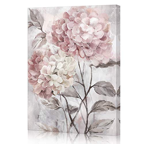 SUMGAR Lienzo de flores rosas con estampado floral para pared, arte en flor, pinturas modernas en floración, ruborizado, gris hortensia, enmarcado, decoración del hogar, regalo de 30 x 40 cm