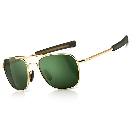 SUNGAIT Gafas de Sol Estilo Militar para Hombre Polarizadas Lentes con Marco de Metal(Oro/Verde)-SGT285