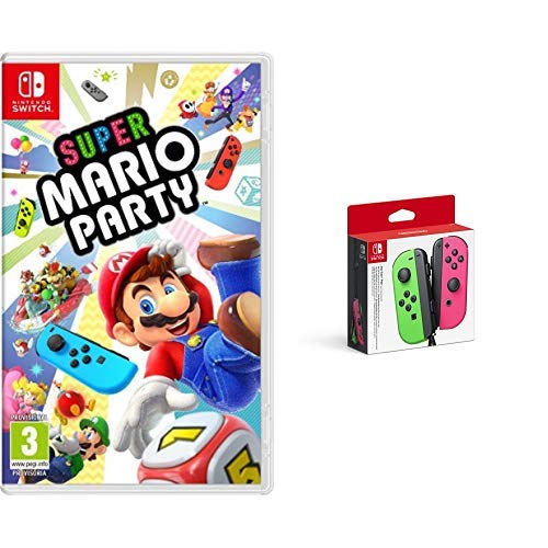 Super Mario Party (Nintendo Switch) & Nintendo - Set De Dos Mandos Joy-Con, Color Verde Neón / Rosa Neón (Nintendo Switch)