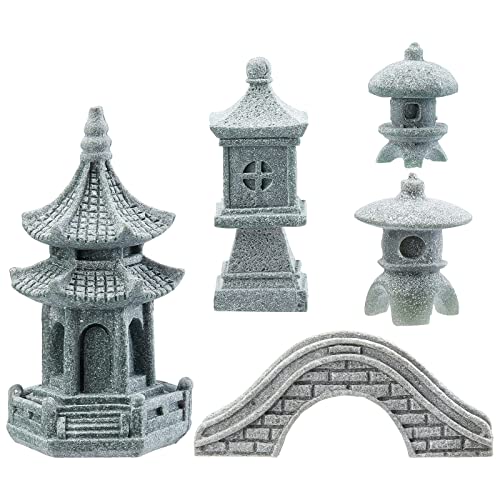 SUPERFIDINGS 5Estilos Pagoda Linterna Jardín Estatua Pagoda Japonesa Lámpara Linterna Piedra Pasarela Figuras para Paisaje Balcón Jardín Patio Porche Patio Arte Ornamento