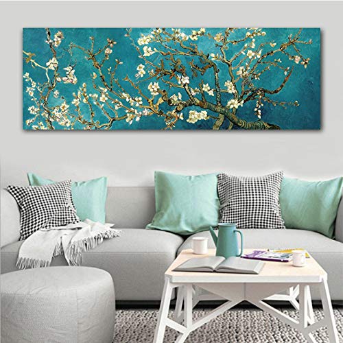 SXKJ Van Gogh Flores de almendro en flor Reproducciones de pinturas en lienzo Obra famosa de Van Gogh Cuadro de arte de pared Decoración para el hogar Mural-40x120cm Sin marco