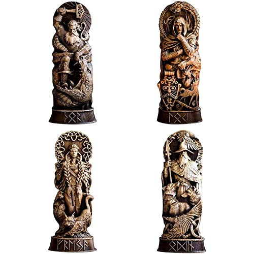 TAECOOOL Estatua de Resina de Dios nórdico, panteones escandinavos, estatuilla de Dioses nórdicos, mitología vikinga, gabinete de Vino para el hogar, estantería, Escultura oramento (4 Piezas)