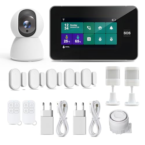 TALLPOWER Sistema de Alarma para casa WiFi,12-Pieza Kit Alarma casa con 4 MP Camara,Proporciona un Modo Altamente eficaz para Proteger tu hogar y Oficina,Compatible App Tuya/Smart Life.