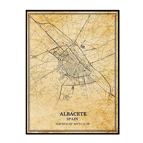 TANOKCRS Albacete España Cartel Vintage Mapa Arte de la pared Arte de la Ciudad Carretera Impresión Viaje Recuerdo Regalo Decoración del Hogar Sin Marco