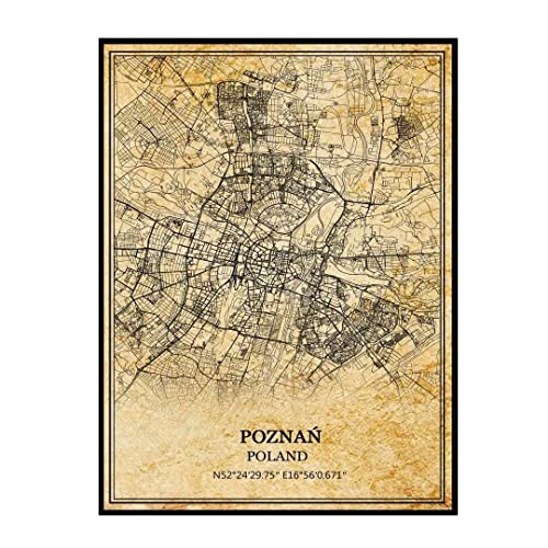 TANOKCRS Poznań Polonia - Póster de mapa vintage para pared, diseño de mapa de ruta de la ciudad, regalo de recuerdo de viaje, decoración del hogar, sin marco