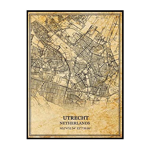 TANOKCRS Utrecht Países Bajos - Póster de mapa vintage para pared, diseño de mapa de ruta, diseño de ciudad
