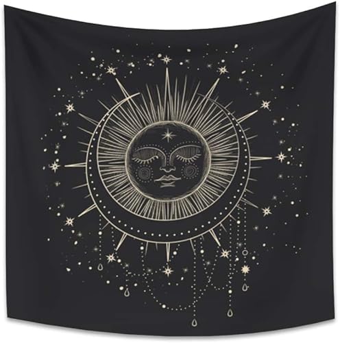 Tapiz de adivinación de 150x200cm con impresiones de imágenes, tapiz de constelación Medieval de fondo negro con estrellas y luz de la luna para la decoración del dormitorio de la sala de estar