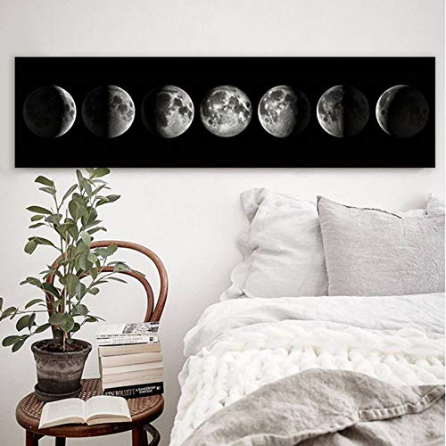 Tapiz de fase lunar para colgar en la pared, signos de luna enmarcados, ciclo completo de crecimiento de la luna, tapiz de pared para decoración de pared para el hogar, oficina, hotel (negro)