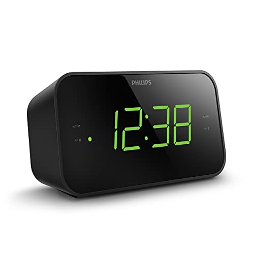 Reloj despertador digital de proyección para dormitorios, radio FM, alarma  dual de 7.5 pulgadas con repetición, puerto de carga USB, pantalla de