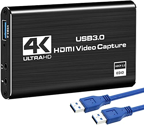 Tarjeta de captura de juegos, 4K Dispositivo de captura de video HDMI USB 3.0, Full HD 1080P para grabación de juegos, Transmisión en vivo