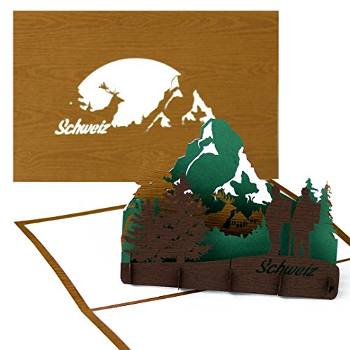 Tarjeta de felicitación 3D Pop Up de Suiza (madera), "Alpes suizos – cuerno de matterráneo" – Tarjeta de felicitación como recuerdo, cupón de viaje e invitación para senderismo, escalada y montañismo