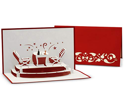 Tarjeta de invitación para el bono del restaurante y la invitación a la cena - Tarjeta 3D Pop-Up como tarjeta plegable - Tarjeta de felicitación para la cena común y la cena romántica candlelight