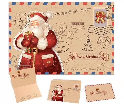Tarjeta de Navidad, 15 pcs Navidad tarjeta de felicitación con sobres, tarjetas de felicitación en blanco, postales Navidad para saludos familia, amigos, niños (E)