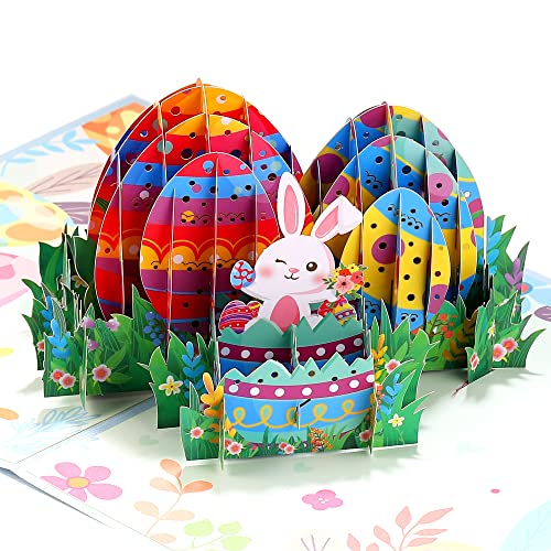 Tarjetas de felicitación Happy Easter con huevos de Pascua, flores y conejos, tarjetas de Pascua 3D con sobres, tarjetas de felicitación hechas a mano para Pascua...