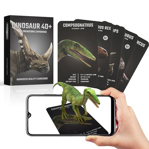 Tarjetas Dinosaurio 4D+ con Realidad Aumentada de Octagon Studio: ¡Descubre 20 Dinosaurios en 3D! App Complementaria para iOS y Android – Modos Drive y VR – En 15 Idiomas