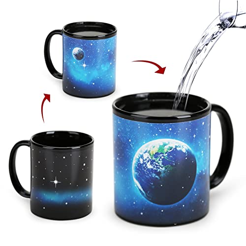 Taza de café, taza cambiante de color 11oz, taza de café con calefacción de cerámica del sistema de la Luna Tierra, regalos espaciales, tazas divertidas para hombres, amigos y amantes.