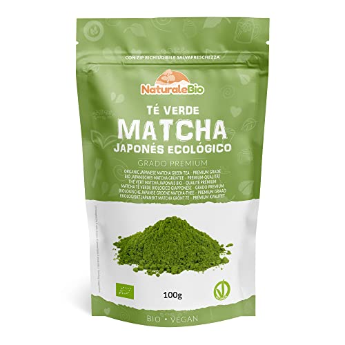 Té Verde Matcha Orgánico en Polvo - Grado Premium - 100g. Té Biológico, Ecológico Cultivado en Japón, Uji, Kyoto. Ideal para Beber, Cocina y Latte.